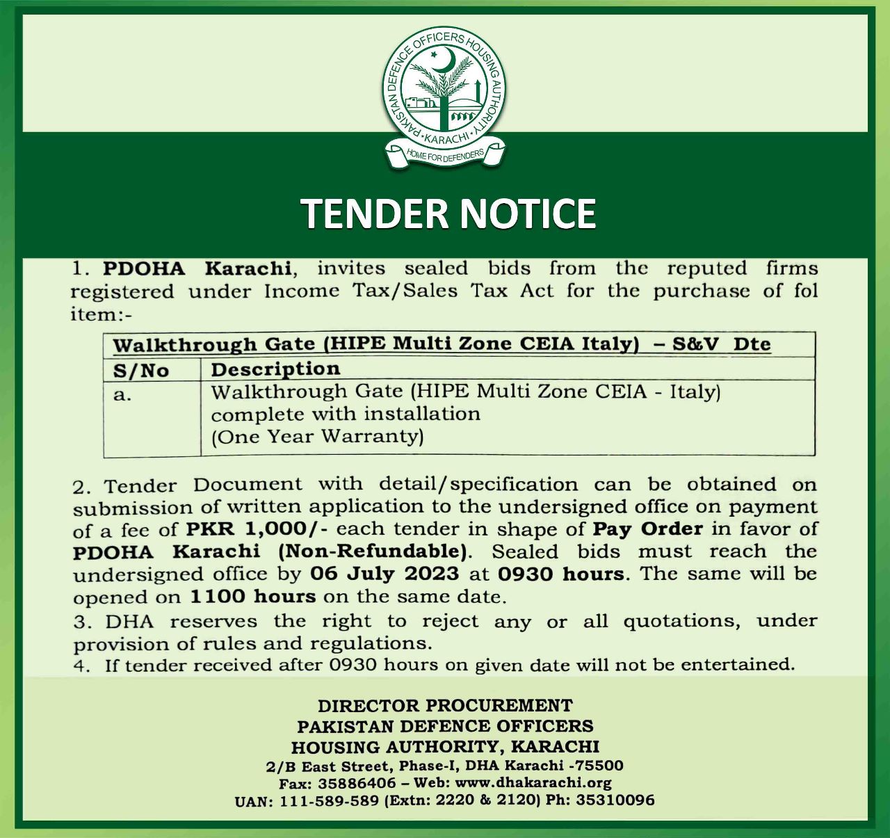 Tenders DHA Karachi