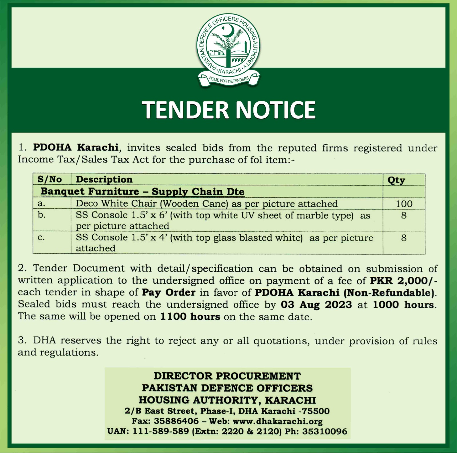Tenders DHA Karachi